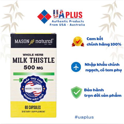 [Nhập khẩu chính ngạch] Mason Natural Milk Thistle 500mg - Viên uống hỗ trợ thải độc gan và bổ gan (60 viên)