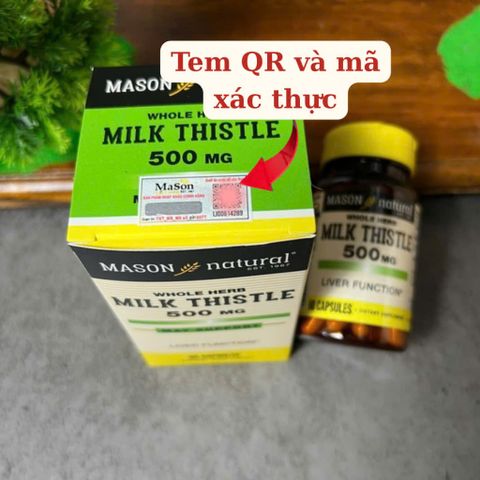 [Nhập khẩu chính ngạch] Mason Natural Milk Thistle 500mg - Viên uống hỗ trợ thải độc gan và bổ gan (60 viên)