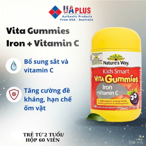 [Nhập khẩu chính ngạch] Nature’s Way Kids Smart Vita Gummies Iron + Vitamin C – Kẹo dẻo bổ sung sắt và vitamin (60 viên)