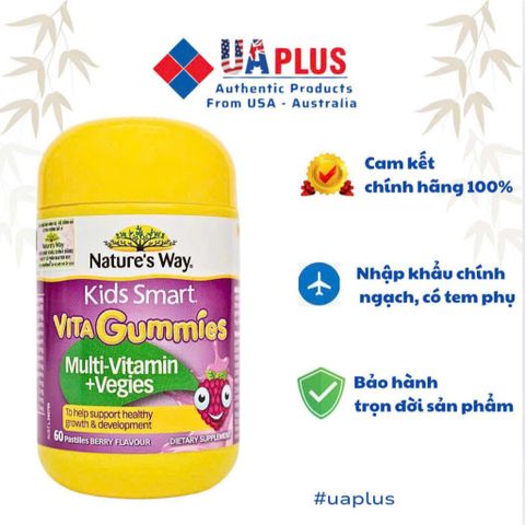 [Nhập khẩu chính ngạch] Nature's Way Kids Smart Vita Gummies Multi-Vitamin - Kẹo dẻo giúp tăng cường sức khỏe (60 viên)