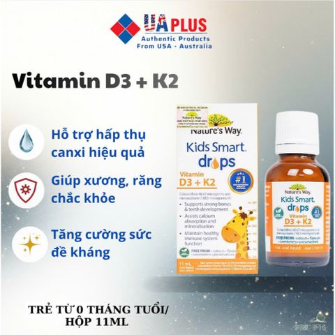 [Nhập khẩu chính ngạch] Vitamin D3 + K2 Nature's Way Kids Smart Drops - Hỗ trợ hấp thụ Canxi ở trẻ (11ml)