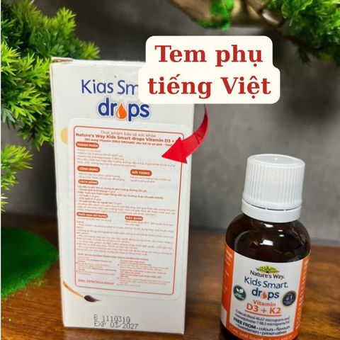 [Nhập khẩu chính ngạch] Vitamin D3 + K2 Nature's Way Kids Smart Drops - Hỗ trợ hấp thụ Canxi ở trẻ (11ml)