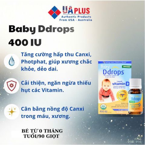 [Nhập khẩu chính ngạch] Baby Ddrops Liquid Vitamin D3 400 IU - Vitamin D3 cho bé (90 giọt)