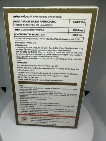 GLUCOSAMIN CHONDROITINN PLUS MSM - Giúp Giảm Nguy Cơ Thoái Hóa Xương Khớp (Hộp 30 viên)