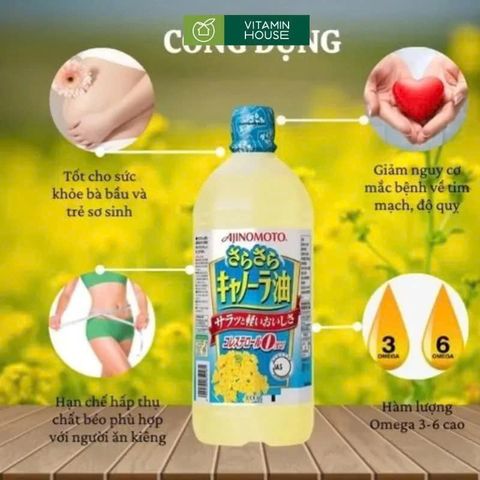 Dầu ăn hạt cải Ajinomoto Nhật Bản - Nguyên liệu nấu ăn cao cấp, lợi ích tốt cho sức khỏe và hương vị tự nhiên 737918