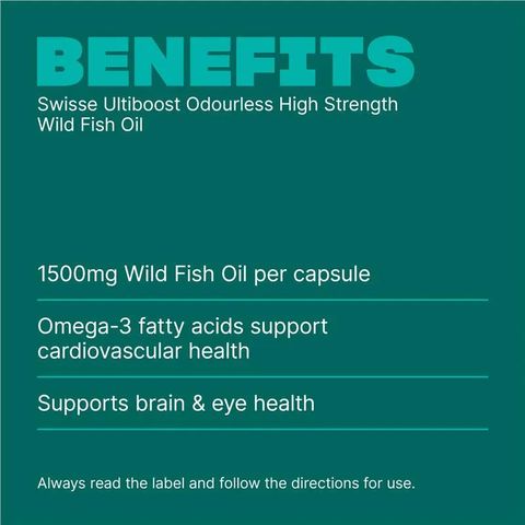 Viên uống dầu cá Swisse Ultiboost Odourless Wild Fish Oil 1000mg - Hỗ trợ tốt cho tim mạch, mắt, não bộ và hệ thần kinh - Hộp 400 viên của Úc