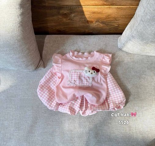 Set áo cánh tiên hello kitty đính nơ ren xinh xắn kèm quần bom hoạt hình bí bồng xinh xắn dễ thương mùa hè cho bé gái