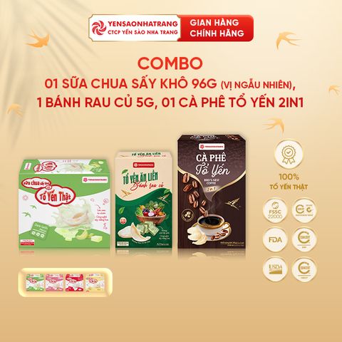 Combo 01 sữa chua sấy khô 96g + 01 bánh rau củ 5g + 01 Cà phê tổ yến | CTCP Yến Sào Nha Trang (C11)