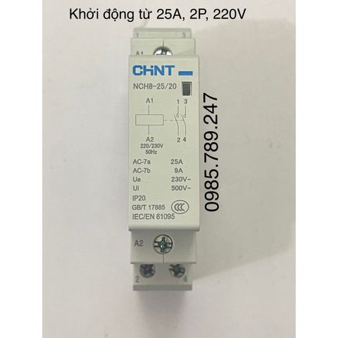[Chính hãng 100%] Khởi động từ 1 Pha 220V CHINT 25A - 40A, 2P/220V, Contactor 25A, 40A - 2P, AC 220V