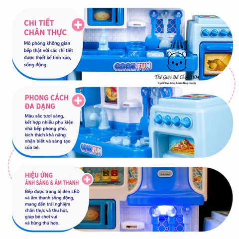 Bộ đồ chơi nhà bếp mini Cook Fun có đèn và âm thanh giúp bé rèn luyện tính khéo léo, tỉ mỉ