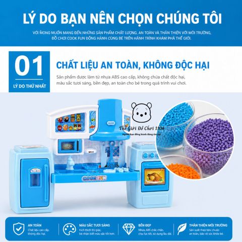 Bộ đồ chơi nhà bếp mini Cook Fun có đèn và âm thanh giúp bé rèn luyện tính khéo léo, tỉ mỉ