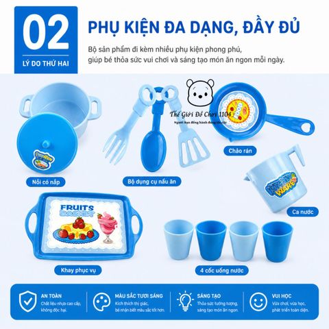 Bộ đồ chơi nhà bếp mini Cook Fun có đèn và âm thanh giúp bé rèn luyện tính khéo léo, tỉ mỉ