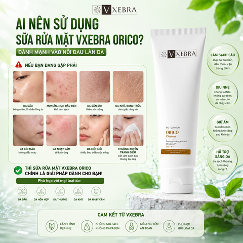 Sữa Rửa Mặt Orico Cleanser Vxebra Làm Sạch Dịu Nhẹ Dưỡng Ẩm Da Hỗ Trợ Giảm Dầu Nhờn Cho Mọi Loại Da