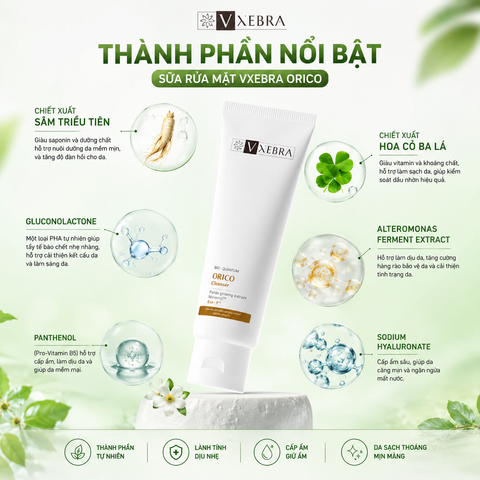 Sữa Rửa Mặt Orico Cleanser Vxebra Làm Sạch Dịu Nhẹ Dưỡng Ẩm Da Hỗ Trợ Giảm Dầu Nhờn Cho Mọi Loại Da