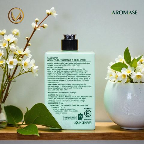 Sữa tắm, gội và rửa mặt 3 trong 1 AROMASE 5α Juniper Head-To-Toe Shampoo & Body Wash 260ml