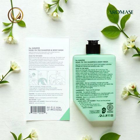 Sữa tắm, gội và rửa mặt 3 trong 1 AROMASE 5α Juniper Head-To-Toe Shampoo & Body Wash 260ml