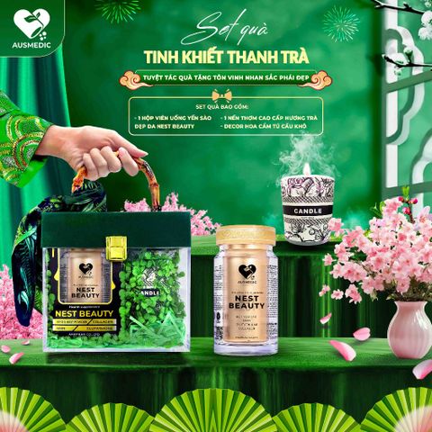 [Quà Valentine Cao Cấp] Set Quà Tặng TINH KHIẾT THANH TRÀ (Tặng Kèm Nến Thơm & Hoa Cẩm Tú Cầu Decor)