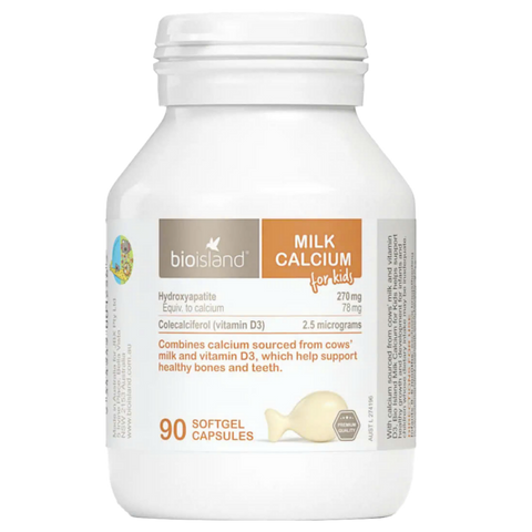 Canxi cho bé Bioisland Milk Calcium - Viên uống hỗ trợ phát triển xương và răng cho trẻ, 90 viên, xuất xứ Úc