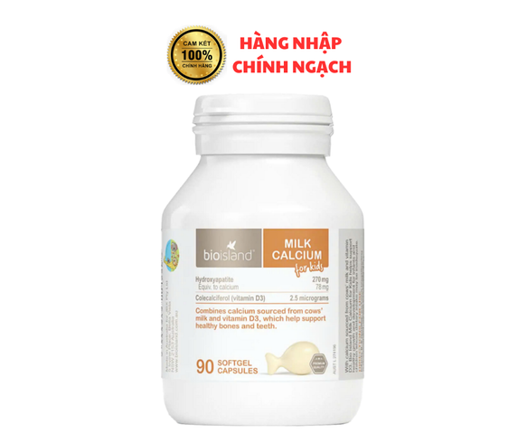 Viên bổ sung Canxi Bioisland Milk Calcium cho trẻ nhập chính ngạch - 90 viên viên nang mềm hỗ trợ phát triển chiều cao và xương chắc khỏe từ Úc