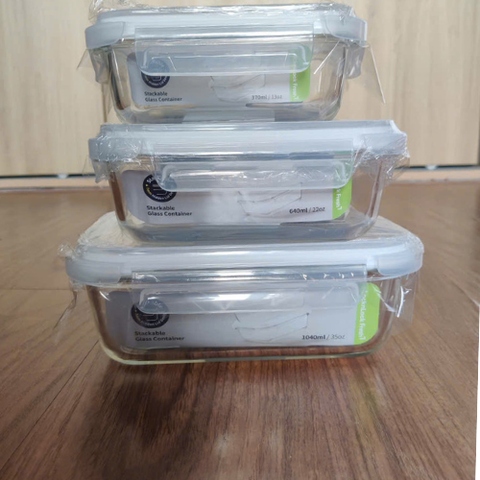 Bộ 3 Hộp Thủy Tinh Hình Chữ Nhật LocknLock Dung Tích 370ml, 640ml, 1040ml