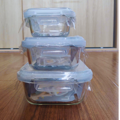 Bộ 3 Hộp Thủy Tinh Hình Chữ Nhật LocknLock Dung Tích 370ml, 640ml, 1040ml