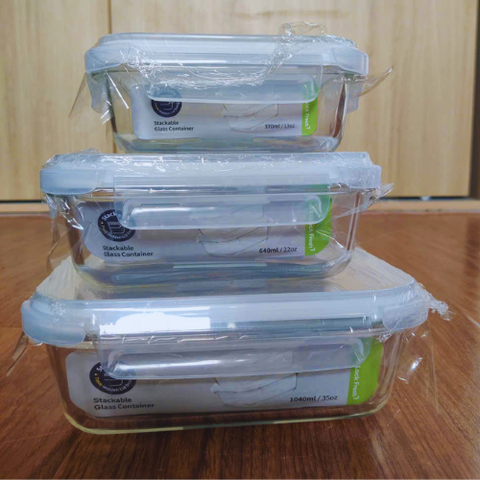 Bộ 3 Hộp Thủy Tinh Hình Chữ Nhật LocknLock Dung Tích 370ml, 640ml, 1040ml