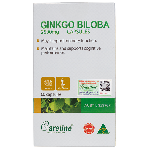 [Nhập khẩu] Careline Ginkgo Biloba 2500mg - Cải thiện sức khỏe trí não (Hộp 60v)