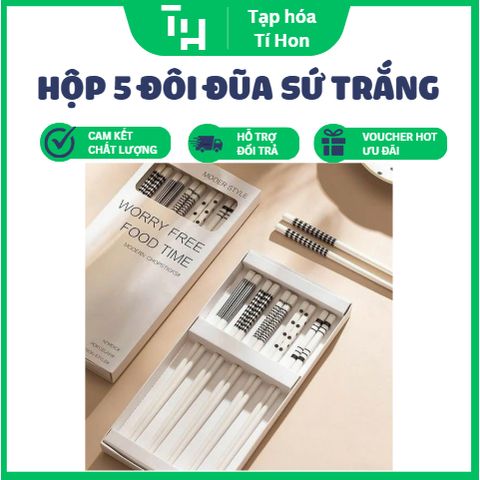 Hộp 5 đôi đũa sứ trắng phong cách Nhật Bản (TH303)