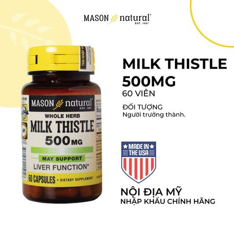 [Nhập khẩu] Mason Natural Milk Thistle 500mg - Hỗ trợ thải độc và tăng cường chức năng gan (60v)