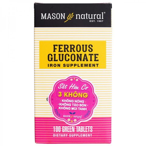 [Nhập khảu] Viên uống bổ sung sắt Mason Natural Ferrous Gluconate 