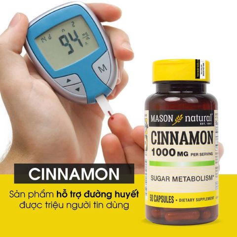 [Nhập khẩu] Viên Uống Mason Natural Cinnamon 1000mg Hỗ trợ ổn định đường huyết 