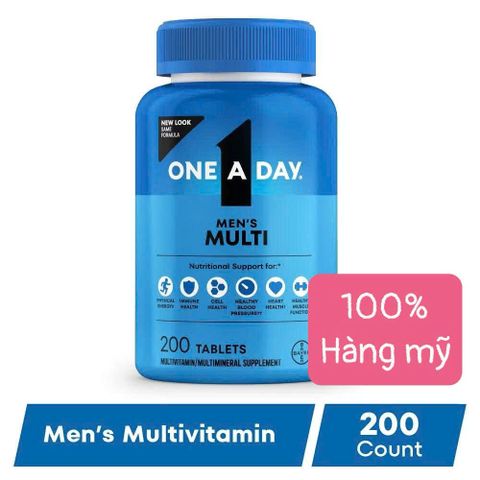 200 Viên Uống One A Day Men Multivitamin Dưới 50 Tuổi - Bổ Sung Hơn 20 Vitamin & Khoáng Chất, Tăng Cường Sức Khỏe Nam giới