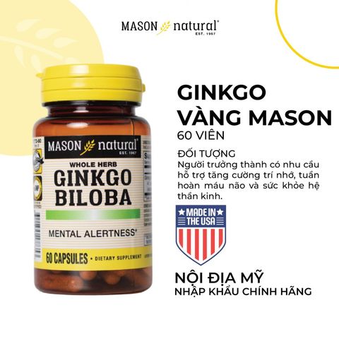 [Nhập khẩu] Viên Uống Mason Natural Ginkgo Biloba – Hỗ trợ tăng cường sức khỏe não bộ, cải thiện trí nhớ