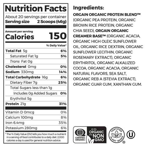 Bột Hữu Cơ Orgain Organic Protein Socola 920g - Hỗ Trợ Tăng Cân Cho Người Gầy Yếu, Dinh Dưỡng - Hàng Mỹ