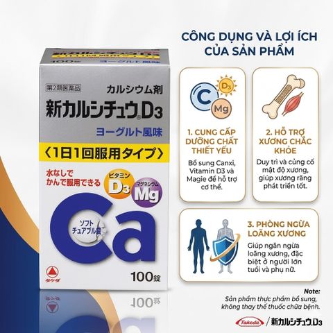 Viên uống Canxi D3+Mg Takeda Nhật Bản, Bổ sung Canxi và Vitamin D3 cho trẻ em và người lớn, tăng chiều cao và sức khỏe xương khớp