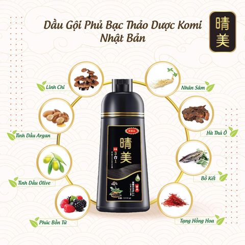 Dầu Gội Nhuộm Phủ Bạc Komi, Giúp Tóc Đen Bóng Tự Nhiên, Không Gây Khô Tóc