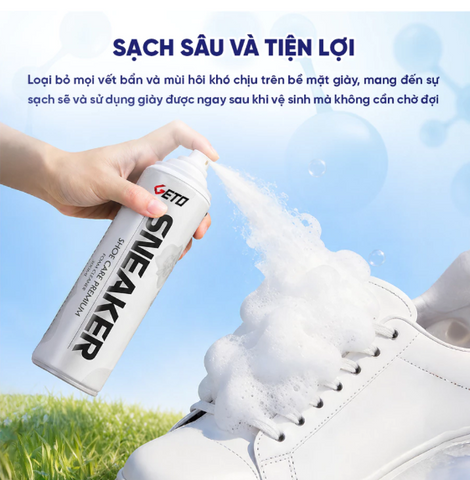 Chai xịt vệ sinh giày Sneaker Geto, Xịt vệ sinh giày xịt làm sạch giày dạng bọt xịt khử mùi hôi giày