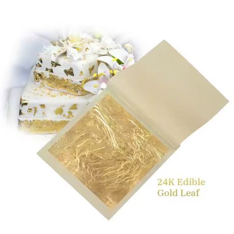 1 Lá vàng thật kích thước 9.33cm dùng cho thực phẩm, đồ ăn, đồ uống như trà chanh, trà sữa dát vàng, kem dát vàng, rượu