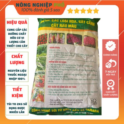 Phân Bón Hữu Cơ Vi Sinh Túi 2kg Dành Cho Trồng Rau, Hoa, Cây Cảnh Giúp Ra Rễ Khỏe, Thân Cứng, Lá Xanh, Nhiều Hoa Lâu Tàn 739299