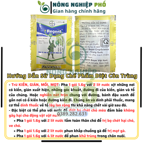 [CHÍNH HÃNG] Chế phẩm Regent 800wg diệt sạch kiến, gián, muỗi, bọ chét, mạt gà, mối, Chế phẩm diệt côn trùng đa năng Regent 800wg 1.6g 739301