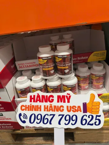 Kirkland Extra Strength Acetaminophen caps 500 mg - Viên uống giảm đau hạ sốt hiệu quả