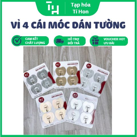 Vỉ 4 cái móc dán tường hình quả táo siêu dính siêu chắc (Màu ngẫu nhiên) (TH338)