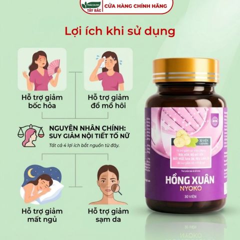 Viên uống nội tiết tố HỒNG XUÂN NYOKO - Hỗ Trợ Nội Tiết Tố Nữ, Giảm Bốc Hỏa, Mất Ngủ (Hộp 30 Viên)