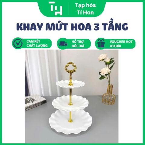 Khay mứt nhựa hoa trắng 3 tầng (TH359)