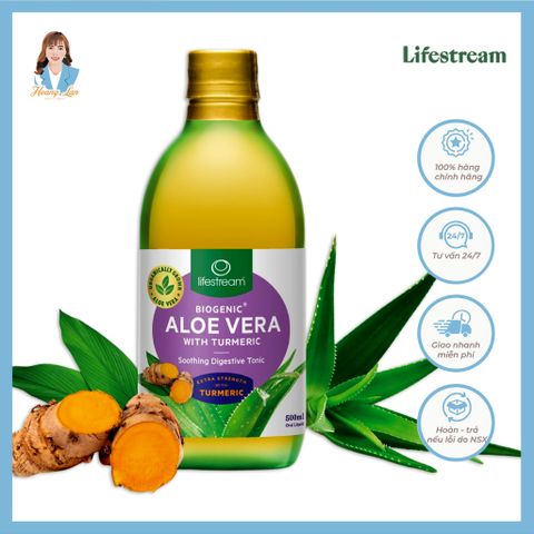 Nước ép nghệ nha đam hỗ trợ tiêu hóa New Zealand Lifestream Biogenic Aloe Vera With Turmeric 500ml
