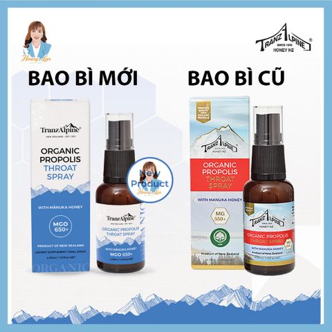 Xịt họng keo ong manuka MGO650+ New Zealand TranzAlpine Organic Propolis Throat Spray 30ml 739550