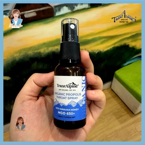 Xịt họng keo ong manuka MGO650+ New Zealand TranzAlpine Organic Propolis Throat Spray 30ml 739550