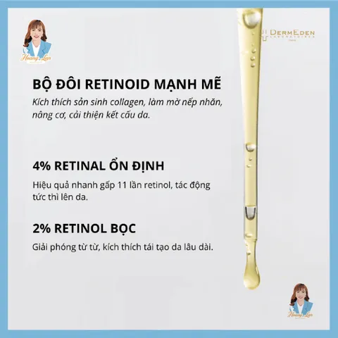Tinh chất trẻ hoá da, giảm nếp nhăn Pháp DermEden Retinal Night Retinoids Concentrate 6% 30ml