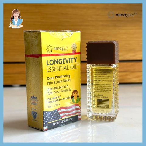 Dầu gió vàng con lăn Mỹ Nanogize Longevity Essential Oil™ 21ml - Dầu cô Phương Hằng chính hãng