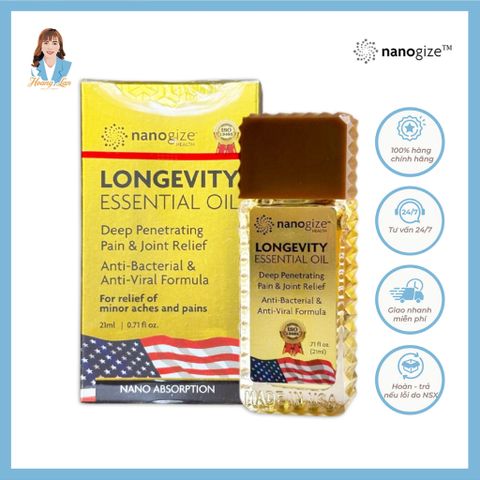Dầu gió vàng con lăn Mỹ Nanogize Longevity Essential Oil™ 21ml - Dầu cô Phương Hằng chính hãng
